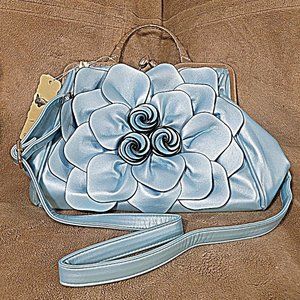 NWT faux leather light blue purse with removable shoulder strap